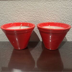 Crate&Barrel Citronella Red Conical Candlepot Set